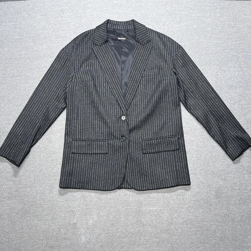 Trina Turk Blazer Womens 4 Black Pinstripe Corpcore Capsule Minimalist Made USA